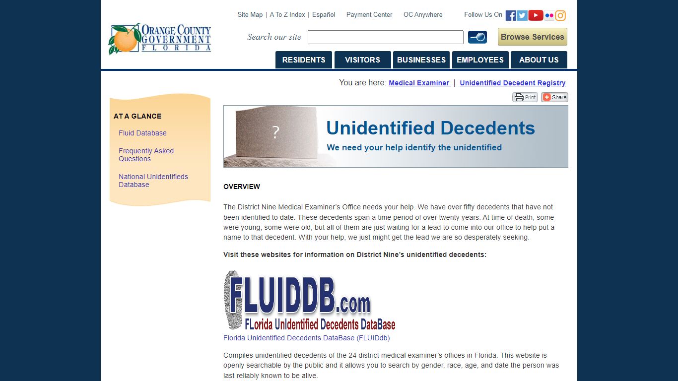 Unidentified Decedent Registry - Orange County Florida